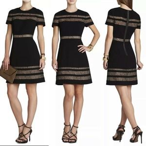 BCBGMAXAZRIA DRESS BLACK KALLI LACE INSERT Fit&Flare UYS6Y441/M179A SIZE 6